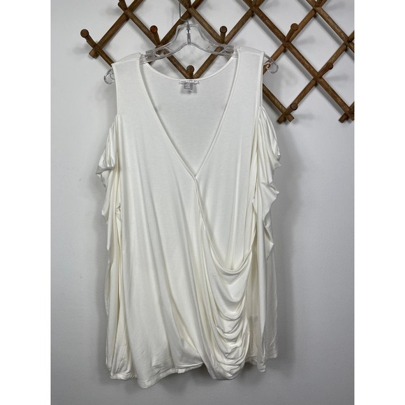 Venus Plus Size Draped SleeveTop in White Size 2X - Picture 1 of 10